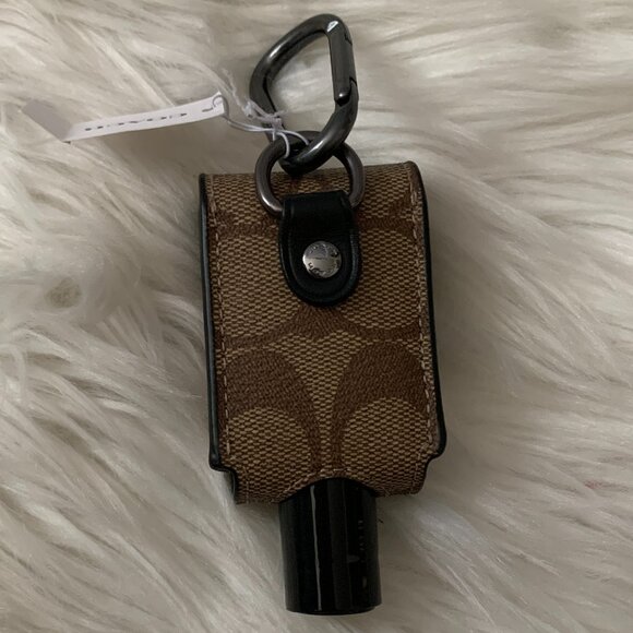 COACH Signature Hand Sanitizer Holder Key Ring in Khaki - Picture 2 of 3